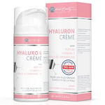 Crème à l'acide hyaluronique 100ml - avec des peptides, de la vitamine E et de l'huile de graines de grenade bio - crème végétalienne pour le visage, le cou, le décolleté