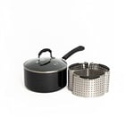 Bundle of MasterClass Aluminium Non-Stick Enamel Saucepan with Lid, 20 cm (8") + Saucepan Divider Baskets, Stainless Steel Saucepan Divider, Pan Divider Set of 3, 20 cm (8'')