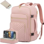 Sac À Dos De Voyage Femme, 40L Sac A Dos Voyage Cabine Avion Bagage Backpack Travel Ryanair, Imperméable Sac Ordinateur Portable 17 Pouces Valise De Randonnée Affaires Travail, Rose