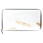 Porte-Cartes en Cuir avec Fermeture À Glissière pour Sac À Main pour Femme Jaune Plage Starfish Sable Coquillages Modèle Long Portefeuille Et Porte-Cartes Titulaire De La Carte