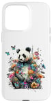 Coque pour iPhone 15 Pro Max Panda mignon avec fleurs et papillons pour femmes, filles et enfants