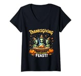 Womens Thanksgiving Turkey Alien UFO UAP Out of This World Feast V-Neck T-Shirt