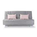 COMFORT BULTEX Banquette clic clac - Tissu Gris + Coussins déco rose - L193 x P9