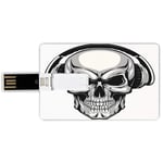 16G USB Flash Drives Credit Card Shape Skull Memory Stick Bank Card Style Dj Punk Skull Listening Music with Headphones Hippie Dead Crossbones Party,Grey White Black Waterproof Pen Thumb Lovely Jump D