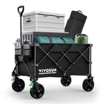 VIVOSUN 200L Chariot de Camping Pliable, XXL Wagon Pliant à roulettes Robuste Capacité de 136kg avec 360°Roues Universelles et Poignée Réglable pour Jardin Plage Camping Pique-Nique BBQ Match, Noir