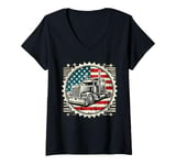 Womens Semi-Trailer Trucker Big Rig American Flag Truck Driver V-Neck T-Shirt