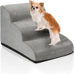 TolleTour Escalier pour Chien Chat en Éponge Haute Densité Rampe avec Fond Antidérapant Couverture Lavable à 3 Marches gris