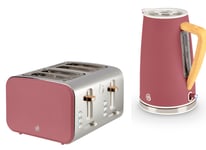 Swan Nordic Kettle & 4 Slice Toaster. Scandinavian Design Set in Fuchsia Colour