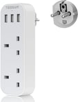 UK to European Plug Adapter with 3 USB,  Grounded EU Euro Europe Travel Plugs, S