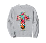 JOHN 3:16 Floral Faith Cross Jesus Christian Religious Sweatshirt