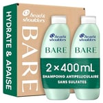 Head & Shoulders Bare Hydrate & Apaise, Shampoing Antipelliculaire Sans Sulfates, Sans Silicones, 2x400ml