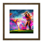 Abstract Splatter Art Golf Course Golfer Golfing Oil Painting Taking a Swing on Green Multicoloured Square Wooden Framed Wall Art Print Picture 8X8 In