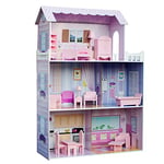 Teamson Kids Olivia's Little World Dreamhouse Tiffany 3-Story Wooden Doll House with Balcony and 13-pc. Accessory Set for 12" Dolls, Lavender