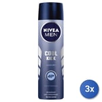 3x Nivea Cool Kick Homme Déodorant Spray 150 ML 1 Pièces