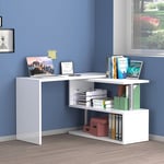 Bureau d'angle blanc pivotant pour bureau à domicile 2 étagères Volta WH