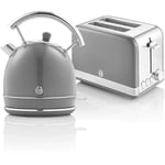 STP7050GRNEU Retro Set Petit-Déjeuner Bouilloire 1,8L Sans fil, Grille-Pain 2 Larges Tranches 850W Gris - Swan