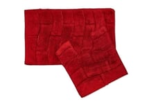 Emma Barclay Waves Pure Cotton Jacquard 2pc Bath set in Red - Mat 50x80cm / Pedestal 50x40cm