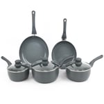 Grey 8 Piece Ribbed Cookware Set Non Stick Induction Pans Saucepans Cooking Pots