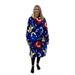 Character World Hugzee Oversized Wearable Hooded Fleece | Super Warm and Cosy Sherpa Lined, Sonic the Hedgehog Design | Perfect For Teens, Women and Men, One Size Suggested Height 110cm+