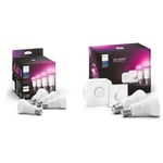 Philips Hue White & Color Ambiance, ampoule LED connectée E27, équivalent 60W & White and Color Ambiance, Kit de démarrage E27 x2 Equivalent 75W, 1100 lumen, Pont et Smart Button x1