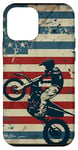 Coque pour iPhone 12 mini Bleu Bohème Rayé Motocross Drapeau Américain Dirt Bike