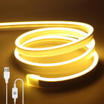 LED 2m, 5V Bande Lumineuse Blanc Chaud, CRI 90+ Waterproof 2800K 120 Neon, Bande Lumineuse Flexible en Silicone pour Cuisine, Salon, Décoration Intérieure et Extérieure