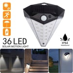 Udendørs LED væglampe med solceller - 36 LED lys - Bevægelsessensor - Vandtæt - Sort