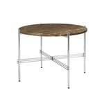 Gubi - TS Coffee Table - Round, Ø55 Polished Steel Base, Table Top Brown Emperador Marble - Sidobord - GamFratesi - Brun - Metall/Sten