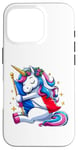 Coque pour iPhone 16 Pro Licorne câlinant drapeau de la France pour garçons, filles, femmes, enfants