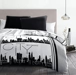 Home Linge Passion City by Night Parure de Couette 3 Pièces, 2 Personnes, Microfibre, Blanc Rouge, 240x260 cm