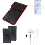 Cover for Oppo A57s dark gray red edges Sleeve + earphones