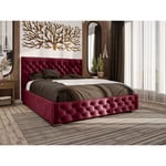 Lit double 140x200 avec tiroir de lit Monaco - Lit design Chesterfield - Rouge (Monolith 59)