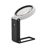 WEDO Loupe de Poche UV LED avec Pied Pliable avec Piles et câble USB, Grand Champ de Vision de 9 cm et grossissement 2,5X + lentille supplémentaire de 2,5 cm de diamètre, 10 Fois, Noir