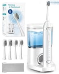 2 in 1 Water Flosser Electric Toothbrush Combo, AGPTEK IPX7 Waterproof Oral Irrigator in 5 Modes with 500ml Water Tank, Water Dental Flosser, 4 Brush Heads Rechargeable Teeth Cleaner for Home Travel