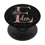 Rose rose sur fond noir avec nom Eden PopSockets PopGrip Interchangeable