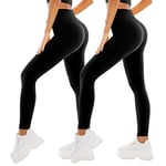 SINOPHANT 2 Pièces Leggings Sport pour Femmes Taille Haute, Legging Opaque pour Gym Sport Yoga(#2 pièces noir/noir,L-XL)