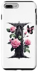 Coque pour iPhone 7 Plus/8 Plus Letter I Initial Floral Monogram Rose Pink Flower Butterfly