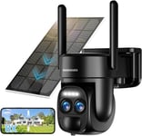 [8X Zoom Hybride] 4K Camera Surveillance Wifi Exterieure/Interieure Sans Fil Avec Double Objectif 360°Ptz,Avec Panneau Solaire,Detection Humaine Ai,Nocturne Couleur,Sirene,Audio Bidirectionnel