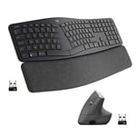 Logitech, ERGO K860 et MX Vertical, Ensemble clavier et souris sans fil ergonomiques, rechargeable, Bluetooth ou USB, soutien du poignet, compatible ordinateurs portables/PC/Windows/Mac