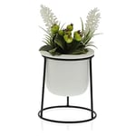 BigBuy Home Pot de Fleurs Blanc en céramique métallique 10,5 x 14,5 x 10,5 cm