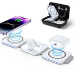 ZUMSEY Chargeur Induction Pliable, 3 en 1 Magnétique Chargeur sans Fil pour iPhone 15 14 13 12 Pro/Pro Max/Plus/Mini, Station de Charge pour Apple Watch 9/Ultra 2/8/7/SE/6/5/4/3, AirPods Pro/2/3