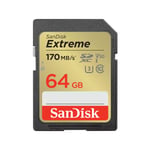 Sandisk Extreme, 64 Gb, Sdxc, Klass 10, Uhs-I, 170 Mb/S, 80 Mb/S