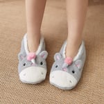 MTCDBD Pantoufles en Coton,Hiver Gris Licorne Pantoufles en Peluche Antidérapante, Chaud Confortable Doux Décontracté Intérieur Plat Pantoufle, Approprié pour Les Cadeaux De Noël,37