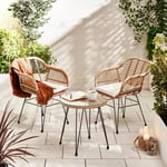 Belize Textured PE Rattan Outdoor 2 Seat & Round Table Garden Bistro Set With Black Metal Hairpin Legs