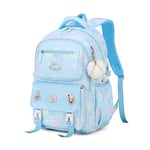 Amythe Sac à Dos pour Enfants Kawaii Cartable Fille Primaire et Collège Sac D'école de Voyage Décontracté avec Badge et Pendentif pour Filles et Garçons de 8 à 16 ans, 23 Litres -Bleu