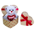 Ourson Coeur LOVE 24Cm Ours En Peluche Gris Dans Boîte Saint Valentin