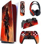 Autocollants Skin Decal Pour Ps5 Sticker Vinyle Habillages Pour Ps5 Console&manette&station De Charge&casque&télécommande Média-Édition Digital-Feu De Guerre