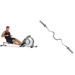 Sunny Health and Fitness Magnetic Rowing Machine, Folding Rower SF-RW5515 and 122 CM Olympic Super Curl Bar with Ring Collars - OB-48