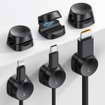 Lamicall [6 Pack] Spring Cable Holder Clips - No-residue Cord Cable Management, Wire Holder Organiser, Desk Tidy, Phone Charging Cable Keeper for USB, HDMI, Wall, PC, Car, Office, Home - Black (8mm)