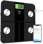 Uten Chargement USB Pèse Personne, Balance Pèse-personne Bluetooth Numérique, Analyseur de Composition Corporelle, écran Rétroéclairé par LED, 180 kg （Noir）